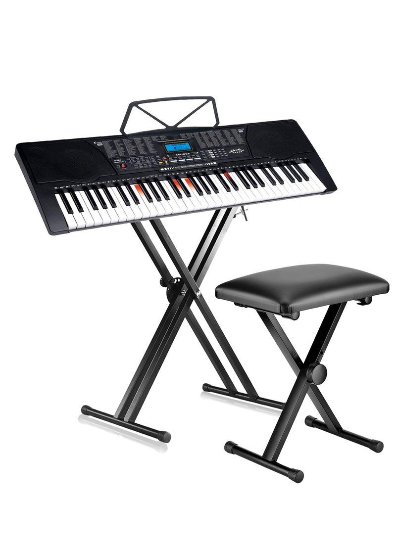 Mike Music - 61 Key Keyboard Piano for Beginners LCD Display MK825 Eletronic Keyboard Lighting Digital Piano Keyboard with Sheet Music Stand, Power Supply,Keyboard Stand, Piano Bench - Image 1