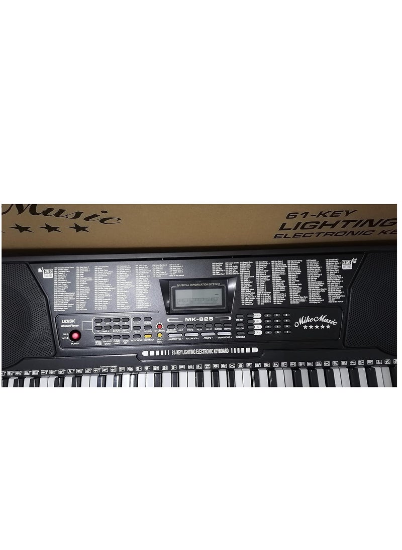 Mike Music - 61 Key Keyboard Piano for Beginners LCD Display MK825 Eletronic Keyboard Lighting Digital Piano Keyboard with Sheet Music Stand, Power Supply,Keyboard Stand, Piano Bench - Image 1