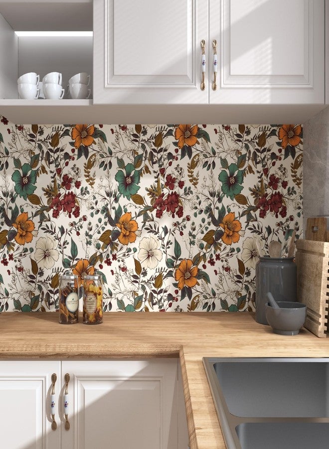 Danodoi Yellow Floral Wallpaper Peel and Stick Wallpaper Vinyl Wallpaper Stick and Peel Colorful Contact Paper for Cabinets Waterproof Self Adhesive Wall Paper for Kitchen Countertop Wall 17.5" x 118" - Image 5