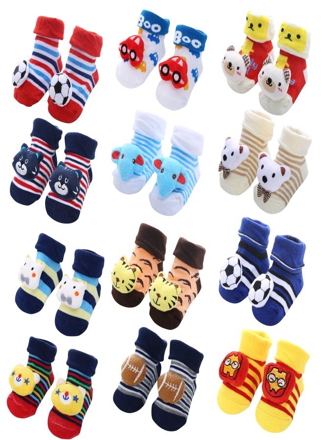 Kidbee Baby Organic Cotton Anti Skid Socks Multicolor Cartoon Face (0-12 Months) (Boys Color, 6) - Image 3