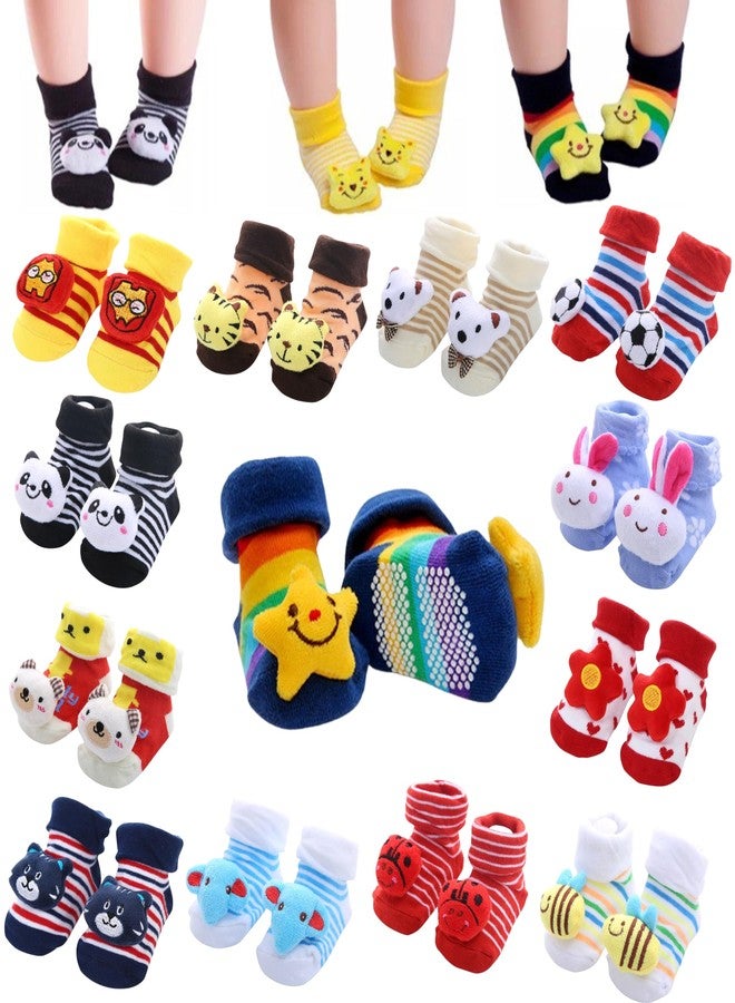 Kidbee Baby Organic Cotton Anti Skid Socks Multicolor Cartoon Face (0-12 Months) (Boys Color, 6) - Image 1