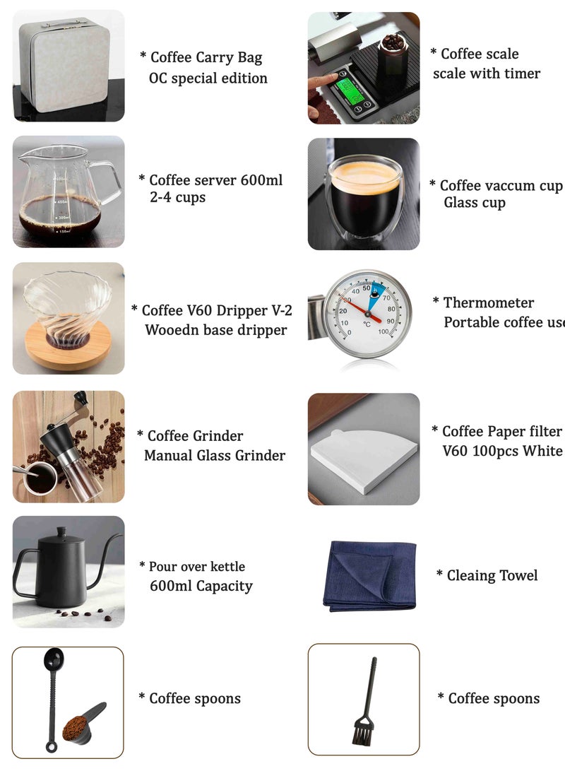 OMRAN CART V60 coffee set with v60 tools bag premium white case pour over coffee maker kit 13 pcs Coffee maker set drip coffee maker - special edition - Travel v60 - Pour over coffee tools bag  - Image 2