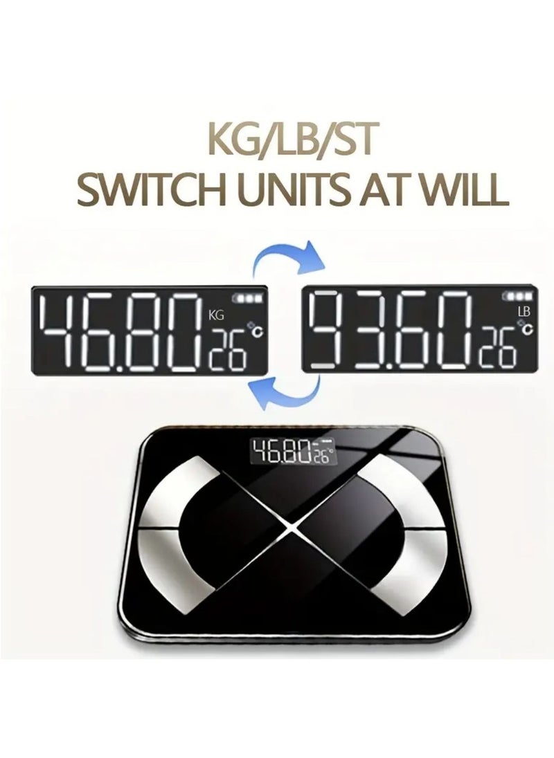 Weight Scale Smart Digital LED Weight Scale, Fat Measurement Weight Scale, Smartphone Wireless AAP Connection (Black)