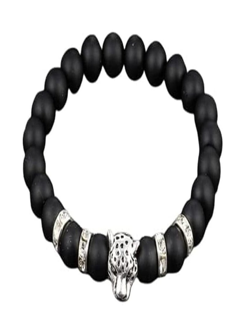 tag Men's Bracelet Black Agate Stone Handmade Jewelry 7.5 Inch Bracelet 