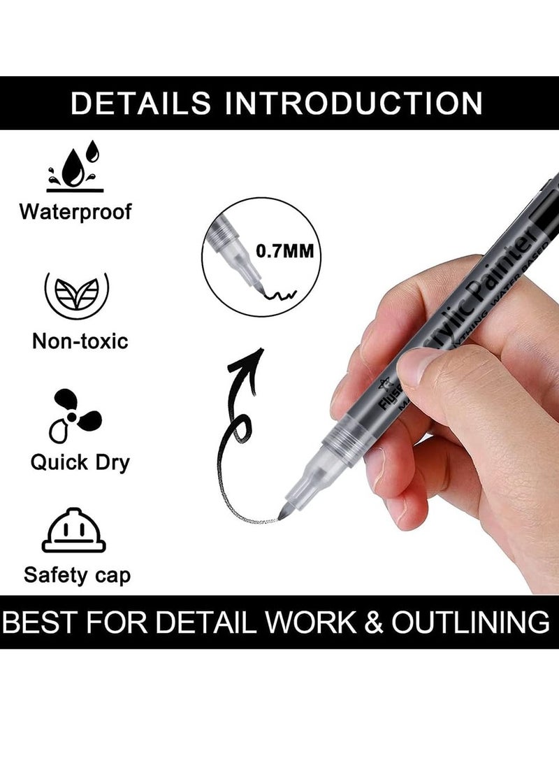 SYOSI Black Paint Pens, Acrylic Paint Pens Black and White, 8 Pack 0.7 mm Extra Fine, Waterproof Art Markers for Rock Painting Ceramic Glass Canvas Mug Metal Wood DIY Supplies,  Black Acrylic Marker - Image 3