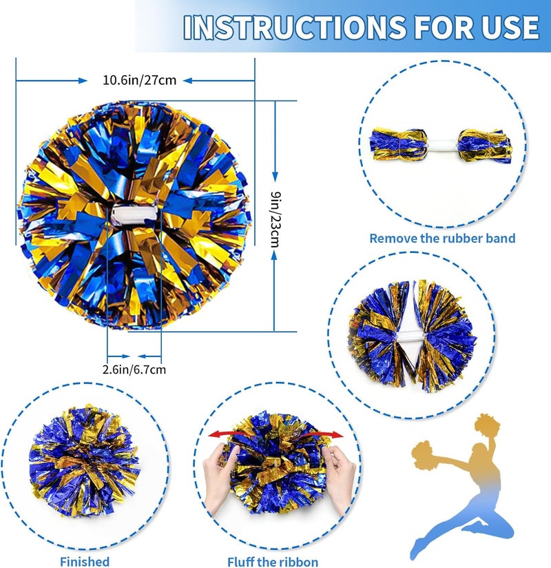 CREATIEE-PRO 4Pcs Metallic Cheerleading Pom Poms, Creatiee 2 Pair Cheerleader Cheering Squad Pompoms for School Sports Dance Games Team Spirit Cheer - Image 3