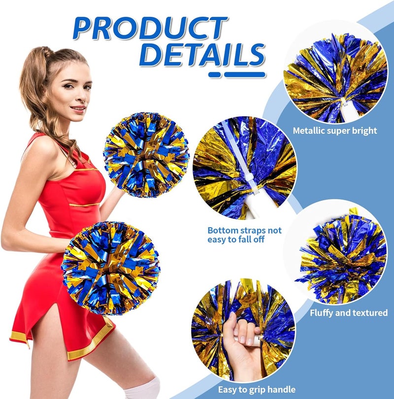 CREATIEE-PRO 4Pcs Metallic Cheerleading Pom Poms, Creatiee 2 Pair Cheerleader Cheering Squad Pompoms for School Sports Dance Games Team Spirit Cheer - Image 2