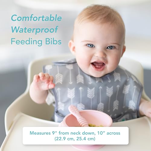 Bumkins Bibs for Girl or Boy, SuperBib Baby and Toddler for 6-24 Months, Essential Must Have for Eating, Feeding, Baby Led Weaning Supplies, Mess Saving Catch Food, 3-pk Feathers, Arrows and Quill - Image 5