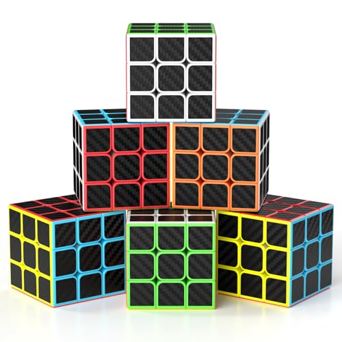 Vdealen 3x3x3 Speed Cube Set 6 Pack Speed Cube Bulk Magic Cube Set School Classroom Prize for Students Birthday Party Favors Stocking Stuffers Gifts for Kids Teens AdultsCarbon Fiber Sticker - Image 1