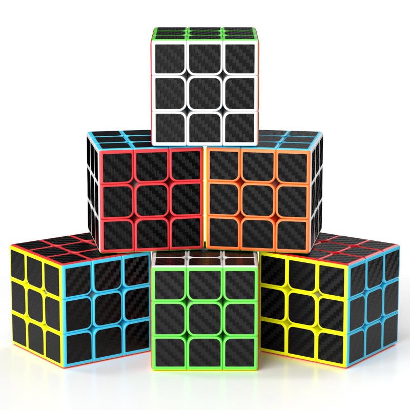Vdealen 3x3x3 Speed Cube Set 6 Pack Speed Cube Bulk Magic Cube Set School Classroom Prize for Students Birthday Party Favors Stocking Stuffers Gifts for Kids Teens AdultsCarbon Fiber Sticker - Image 3
