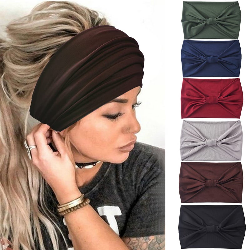 Yeshan أربطة رأس ييشان عريضة للنساء باندانا أفريقية كبيرة، رباط رأس غير قابل للانزلاق، أربطة رأس بوهو، لليوغا، الجري، الرياضة، التمارين الرياضية، جيم، عمامات، رباط رأس سميك، عبوة من 6 - Image 1