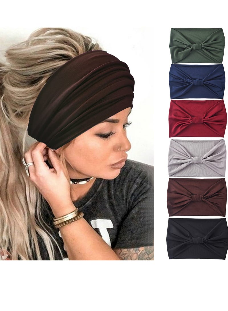 Yeshan Wide Headbands For Women Large African Bandana Headbands Non Slip Boho Headbands Yoga Running Sports Workout Gym Turbans Thick Headbands,Pack Of 6 - Image 1