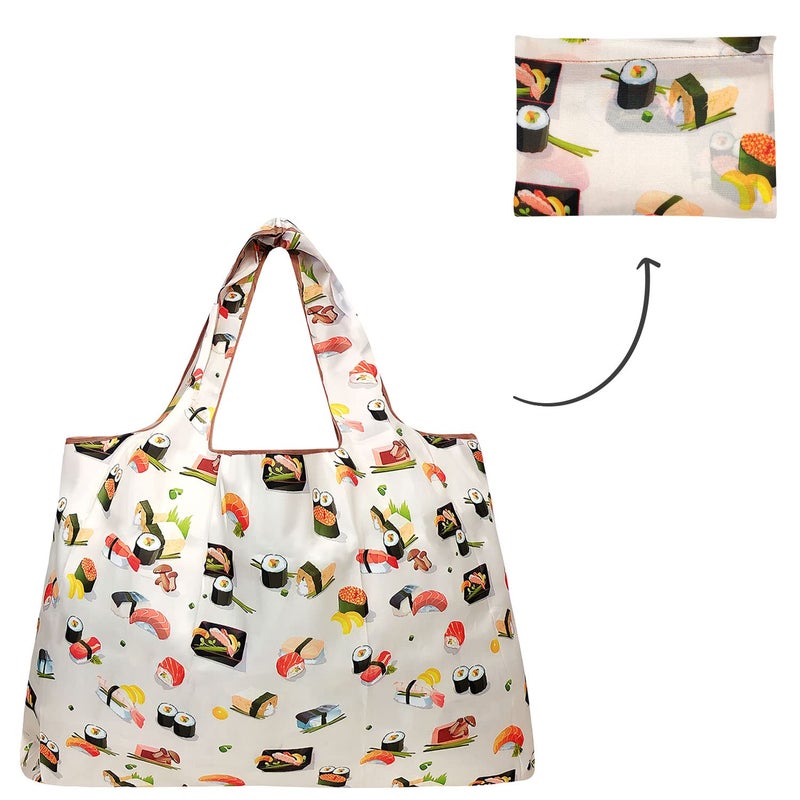 allydrew Large Foldable Tote Nylon Reusable Grocery Bag  Sushi - Image 4