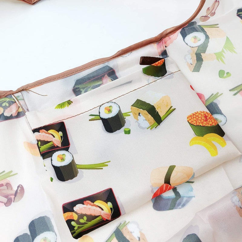 allydrew Large Foldable Tote Nylon Reusable Grocery Bag  Sushi - Image 3