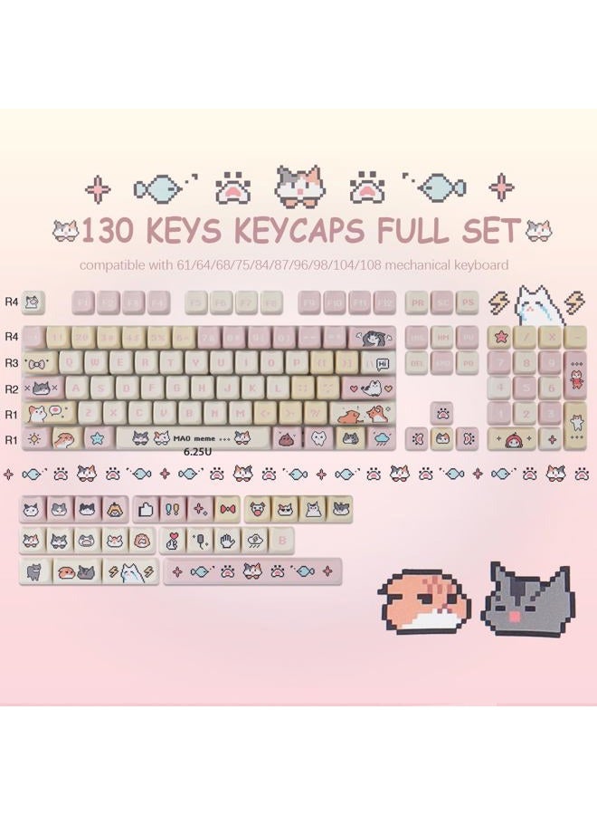 TYRIXKI PBT Keycaps 132 Keys Pixel Cat Keycaps Dye-Sublimation Cute Keycap Mao Profile Custom Keycap for Cherry Gateron MX Swithes Mechanical Gaming Keyboards - Image 2