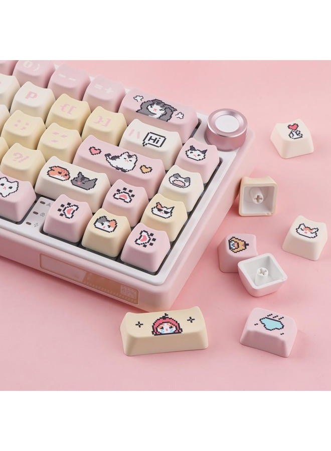 TYRIXKI PBT Keycaps 132 Keys Pixel Cat Keycaps Dye-Sublimation Cute Keycap Mao Profile Custom Keycap for Cherry Gateron MX Swithes Mechanical Gaming Keyboards - Image 4