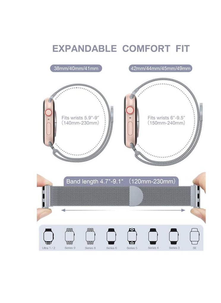 Generic - Metal Loop For Apple Watch Band 42mm 44mm 45mm 49mm for iWatch Bands Series Ultra SE 10 9 8 7 6 5 4 3 2 1 Women Men, Stainless Steel Strap with Magnetic Clasp - Image 1