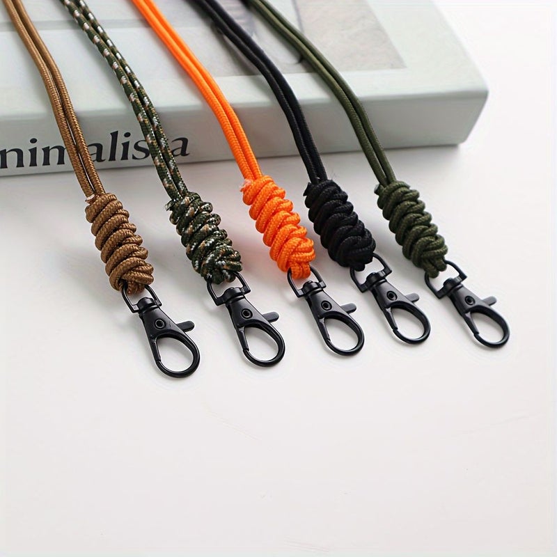 Braided Lanyard 1pc Dark Blue ID Card Key Hanging Rope Metal Clip Ring Keychain Lanyard For Outdoor Activities - Image 3