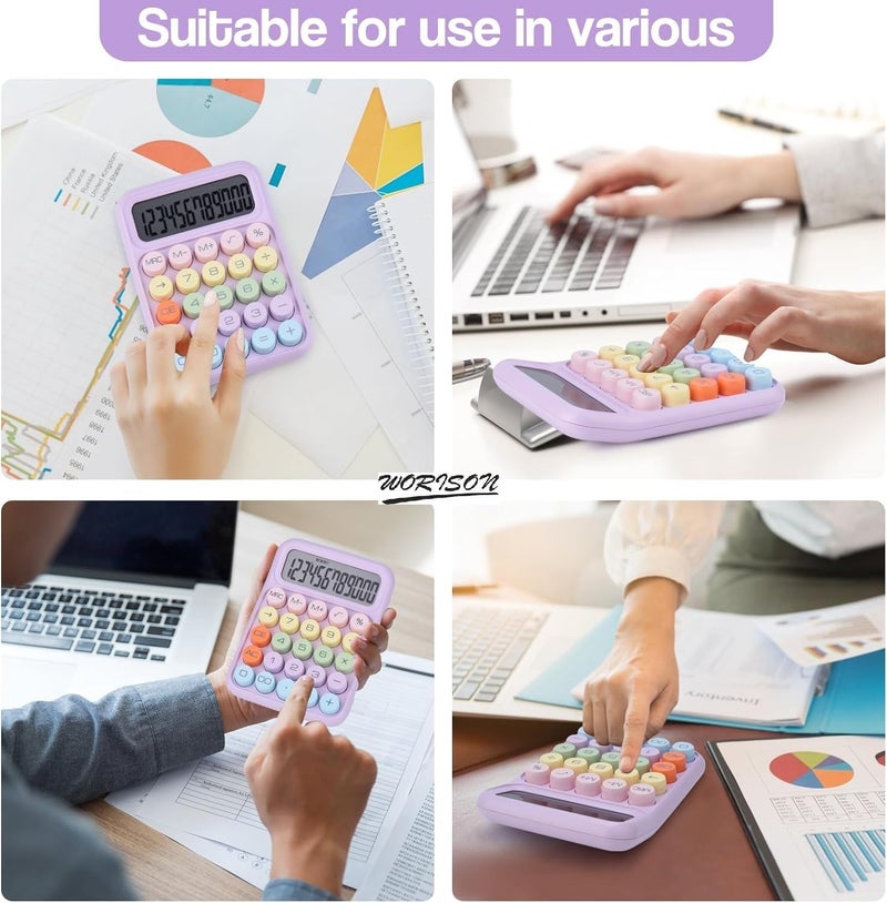 Worison Pastel Multicolor Mechanical Pushbutton Calculator, 12 Large LCD Display Big Buttons Colorful Candy Calculator 1pc - Image 5
