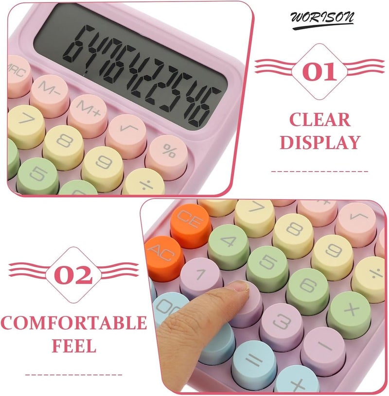 Worison Pastel Multicolor Mechanical Pushbutton Calculator, 12 Large LCD Display Big Buttons Colorful Candy Calculator 1pc - Image 3