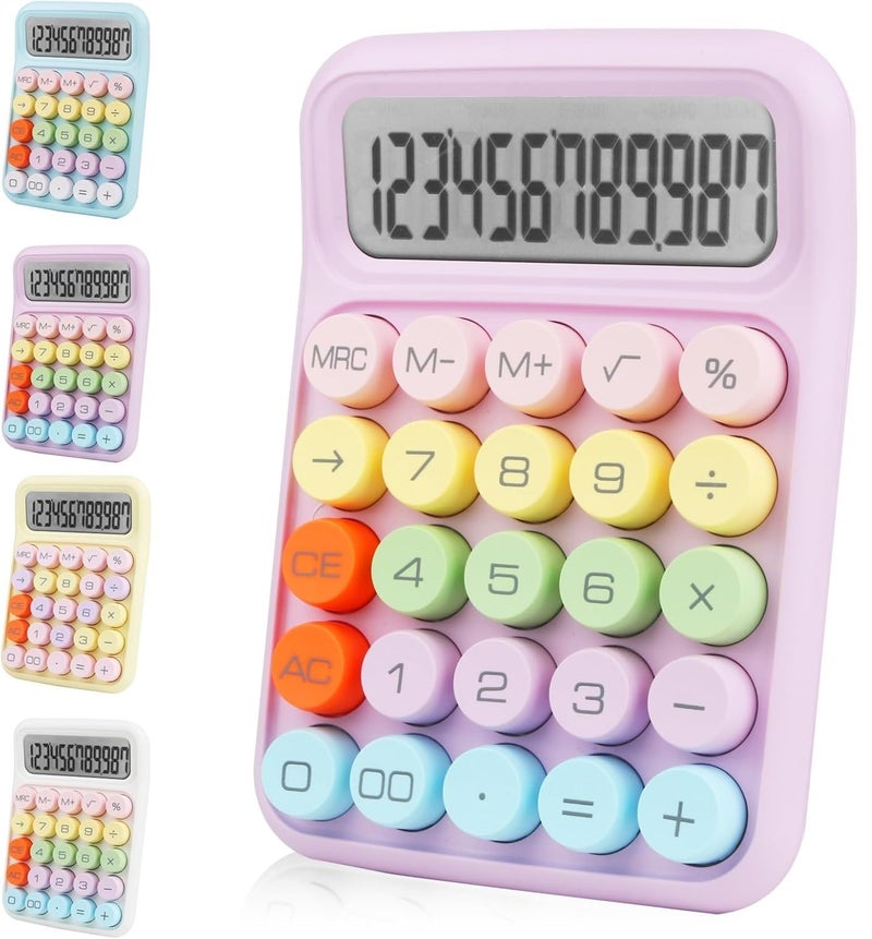 Worison Pastel Multicolor Mechanical Pushbutton Calculator, 12 Large LCD Display Big Buttons Colorful Candy Calculator 1pc - Image 1