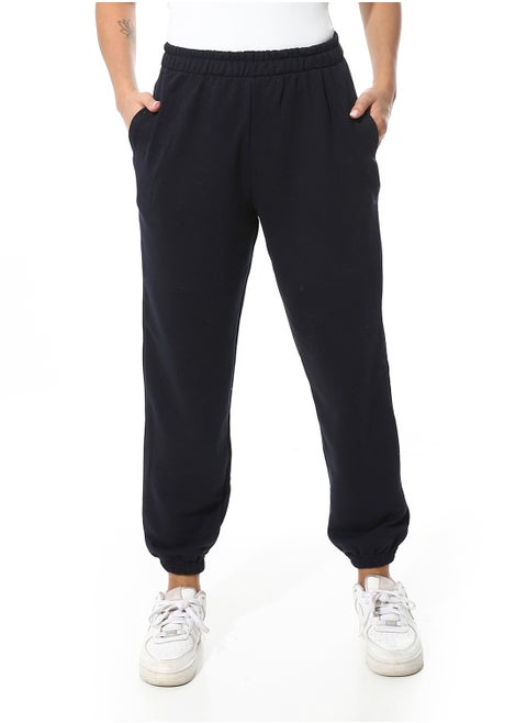 Elastic Waist Plain Pants _ Navy Blue