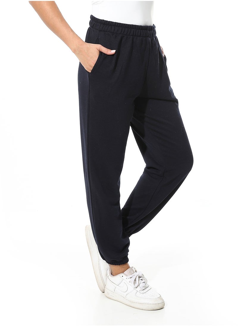 Andora - Elastic Waist Plain Pants _ Navy Blue - Image 1