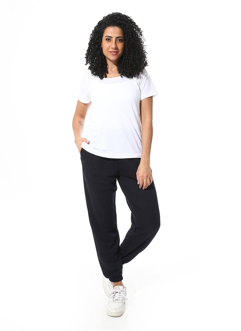 Andora - Elastic Waist Plain Pants _ Navy Blue - Image 1