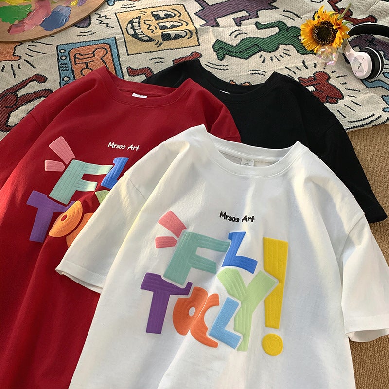Short-sleeved T-shirt Men's 2024 New Summer Trendy Brand Men's oversize American Letter Pure Cotton Loose T-shirt - Image 2
