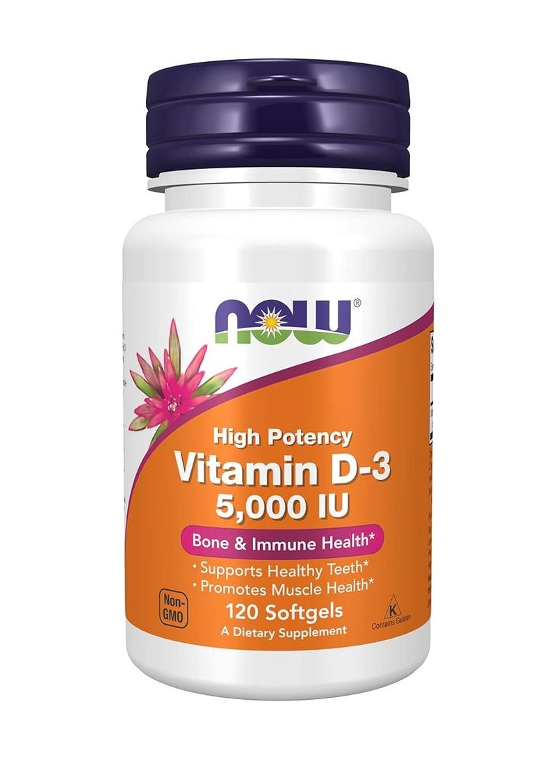 Now High Potency Vitamin D-3 5000IU - 120 Soft Gels