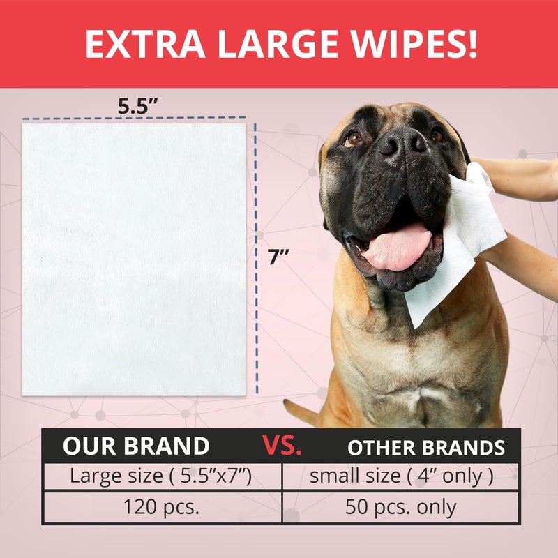 NOVEHA 120PCs XL Formulated Pet Wipes for Dogs & Cats - Safe for Facial & Finger Folds, Underarms, Groin, Hot Spots, Redness & Skin Relief, On-the-Go Size 5.5" x 7" - Image 4