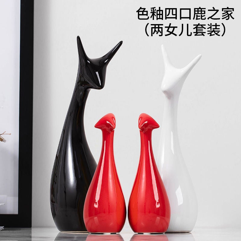 Honghe Living Room Decorations, Home Sideboard, Wine Cabinet Decorations, Ceramic Crafts, Small Gifts, Blue And White Porcelain Deer Ornaments - Image 1
