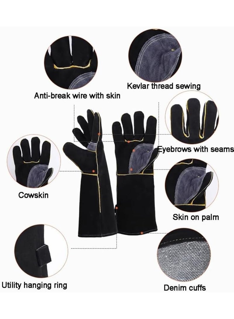 Cobest Leather Welding Gloves, 16 Heat & Fire Resistant Safety Mitts, Heat Resistant Fire Resistant, Long Sleeve Insulated Lining for High Temperature Work/Welding/Gardening/Oven/Grill/Fireplace/Baking - Image 4