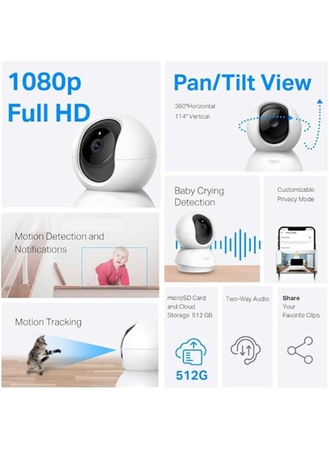 Tapo C210 Pan/Tilt Smart Security Camera, 1080p Full HD Indoor Wi-Fi CCTV with 360° Rotational View, 2-Way Audio, Night Vision - Image 2
