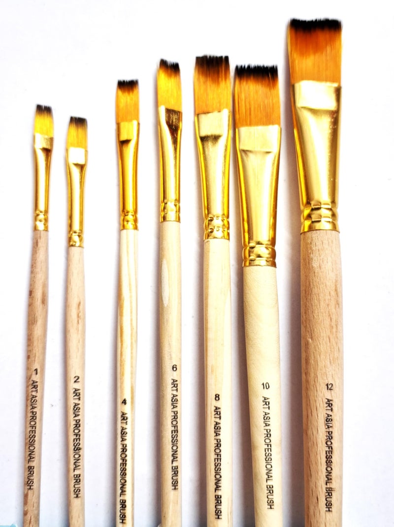 Worison Art Asia Flat 7pc Synthetic Hair Raw Handle Paint Brush Set for Watercolor and Acrylic Painting - Image 2