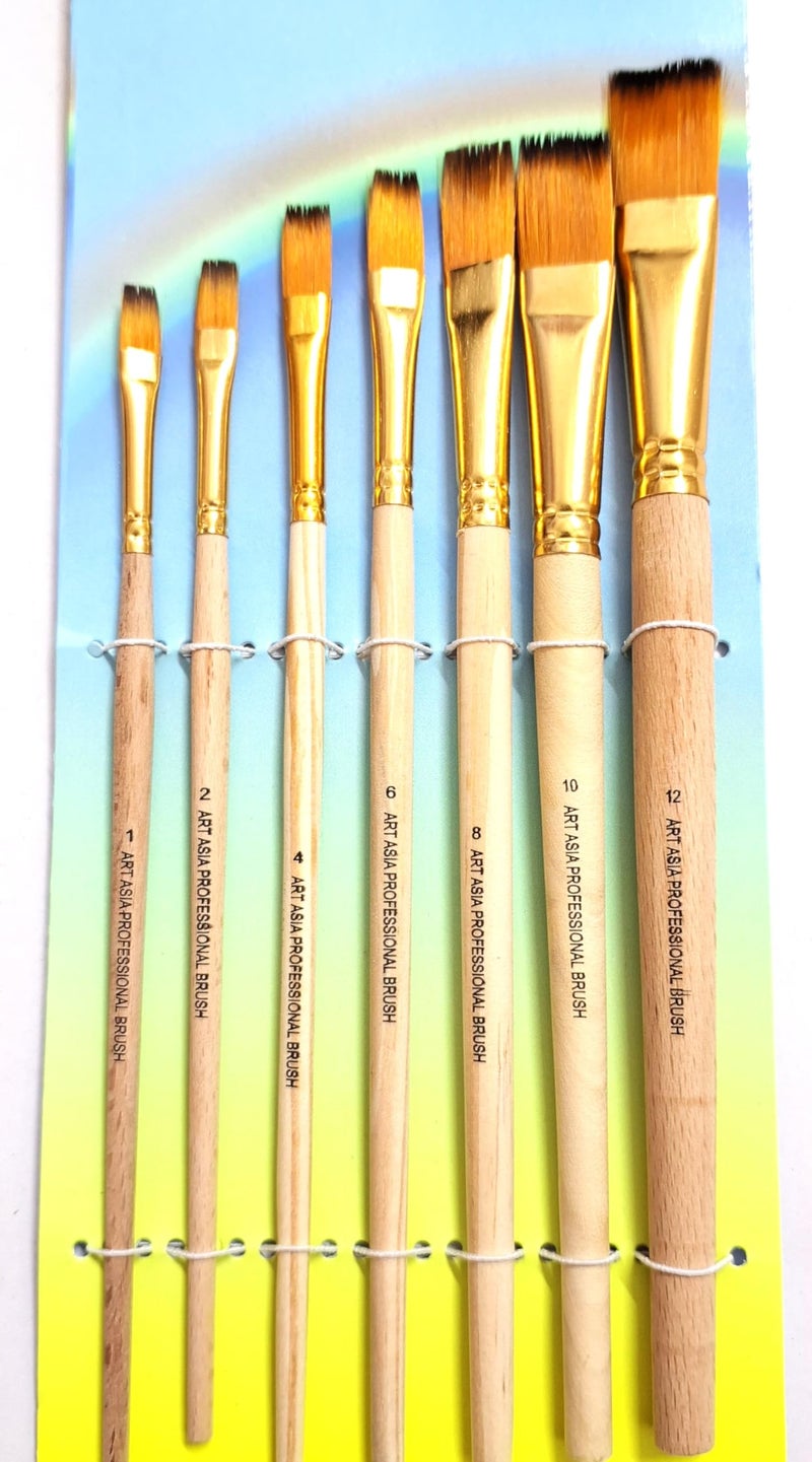 Worison Art Asia Flat 7pc Synthetic Hair Raw Handle Paint Brush Set for Watercolor and Acrylic Painting - Image 1