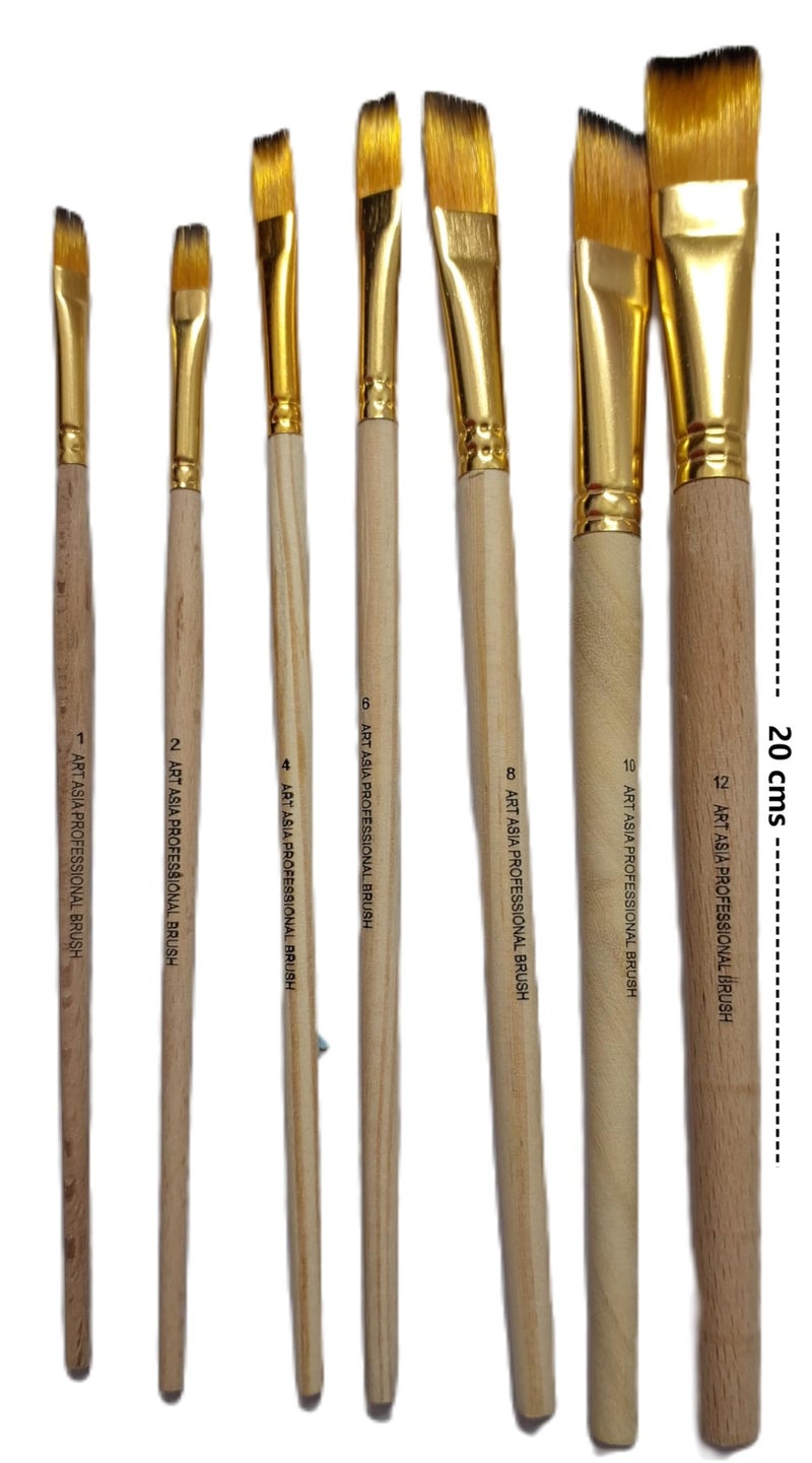 Worison Art Asia Flat 7pc Synthetic Hair Raw Handle Paint Brush Set for Watercolor and Acrylic Painting - Image 5