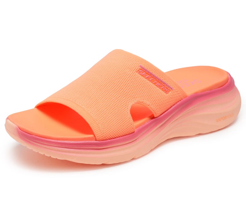 Skechers Women's VAPOR FOAM - COASTAL SUNSET, Colorful Ombre Knit Recovery Slide, Orange/Multi, 7M - Image 1