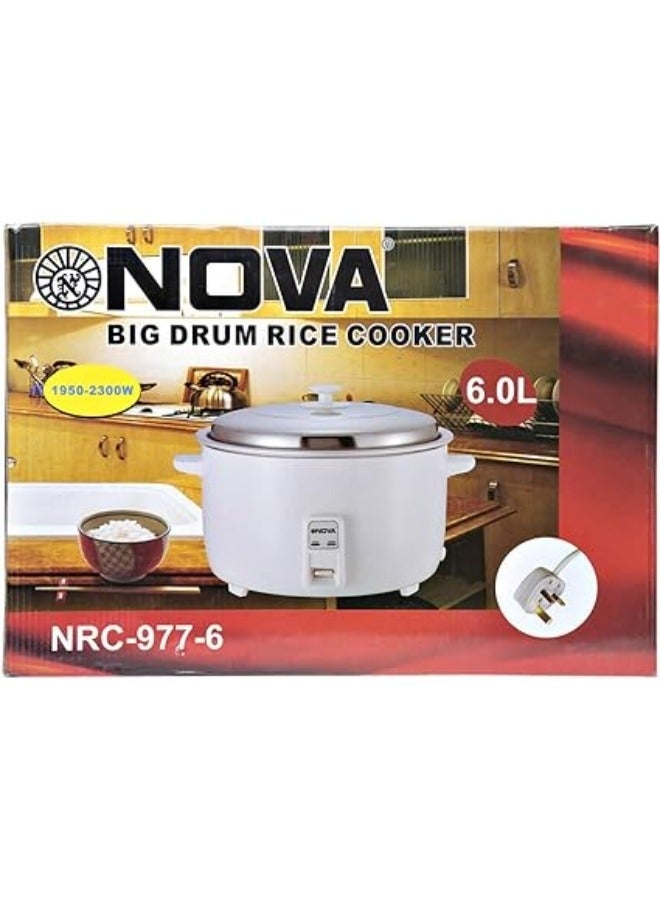 Nova Big Drum Rice Cooker NRC 977-6 White Large Capacity Electric Rice Cooker Non Stick Inner Pot Automatic Cooking Keep Warm Function Durable Family Size Kitchen Appliance - Image 3