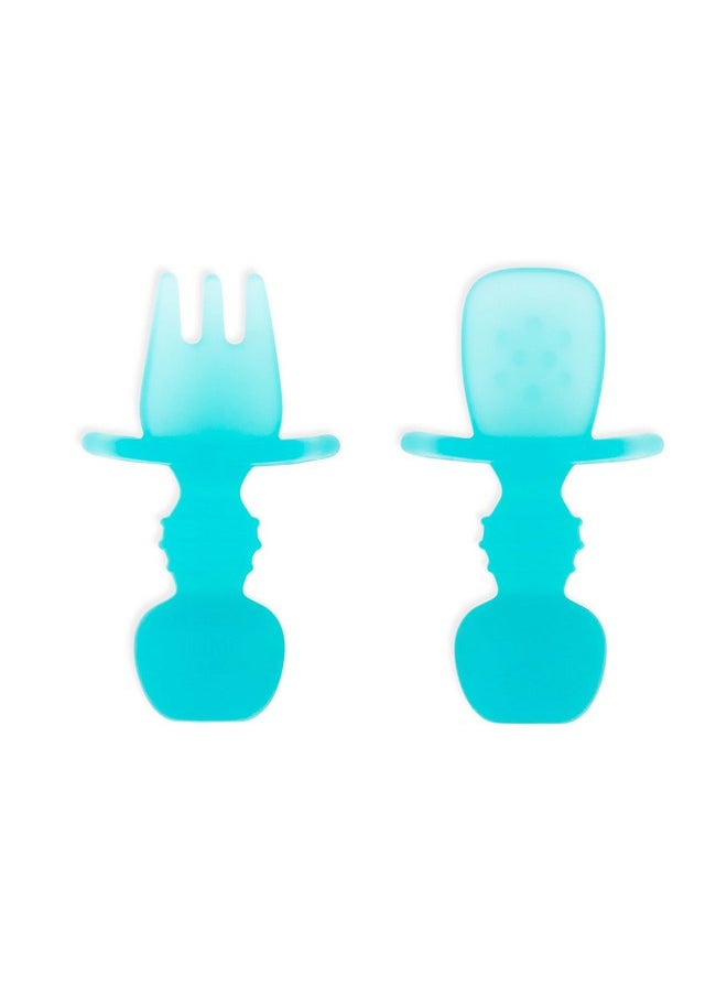 BUMKiNs Bumkins Baby Utensils Set, Chewtensils Silicone Spoons for Dipping, Self-Feeding, Baby Led Weaning, Trainer Learning, First Stage Eating, Soft Practice Fork and Spoon, Babies 6 Months, Blue Jelly  - Image 1