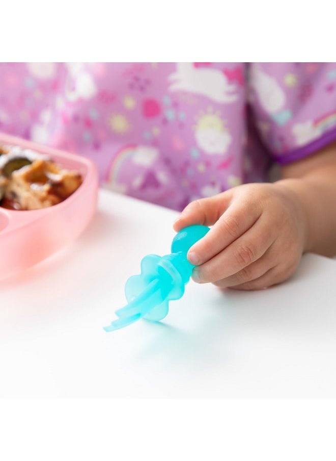 BUMKiNs Bumkins Baby Utensils Set, Chewtensils Silicone Spoons for Dipping, Self-Feeding, Baby Led Weaning, Trainer Learning, First Stage Eating, Soft Practice Fork and Spoon, Babies 6 Months, Blue Jelly  - Image 2