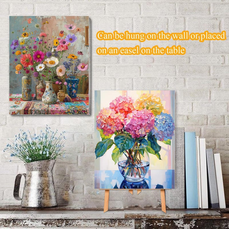 VIGEGU 4 Pack Paint by Numbers Kit for Adults with Frame,Paint by Number with Wooden Easel DIY Flower Adult Paint by Number Kits for Home Decor12x16-13.8x13.8 inch - Image 2
