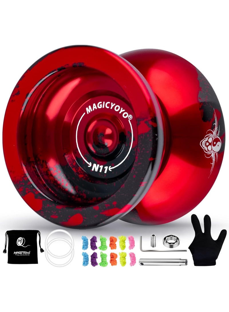 Tonies MAGICYOYO N11 Professional Unresponsive Yoyo & Responsive Yo Yo for Kids 8-12 or Above Alloy Aluminum Yo-Yo with Yoyo Bag, 1 Glove, 12Strings and Responsive Bearing Kit (Black Red) - Image 1
