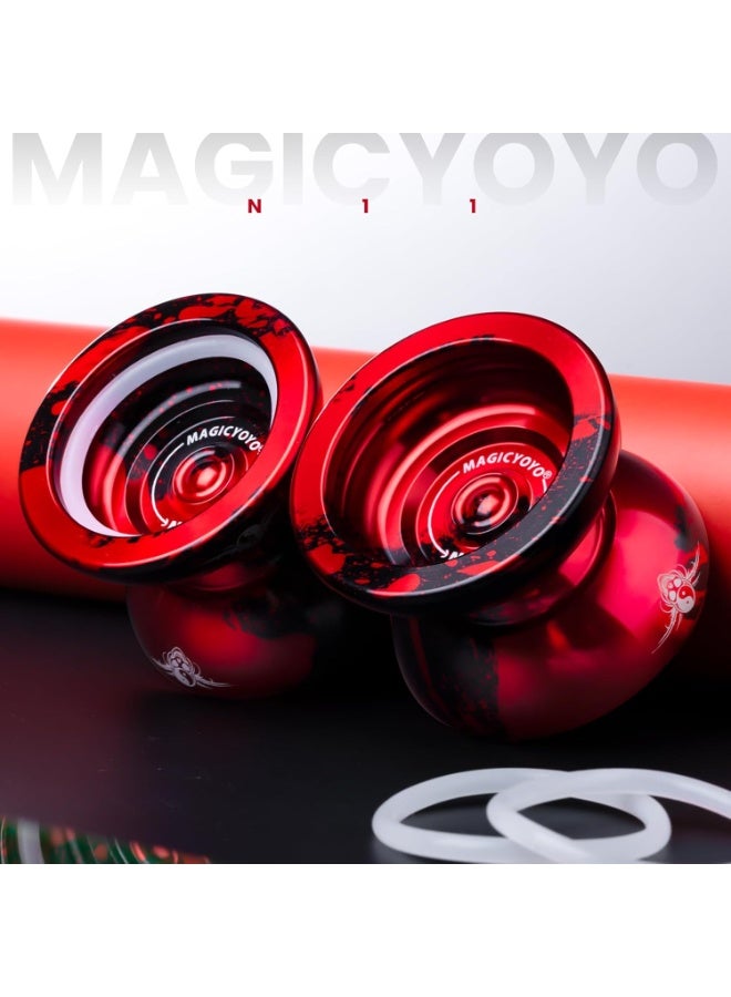 Tonies MAGICYOYO N11 Professional Unresponsive Yoyo & Responsive Yo Yo for Kids 8-12 or Above Alloy Aluminum Yo-Yo with Yoyo Bag, 1 Glove, 12Strings and Responsive Bearing Kit (Black Red) - Image 2