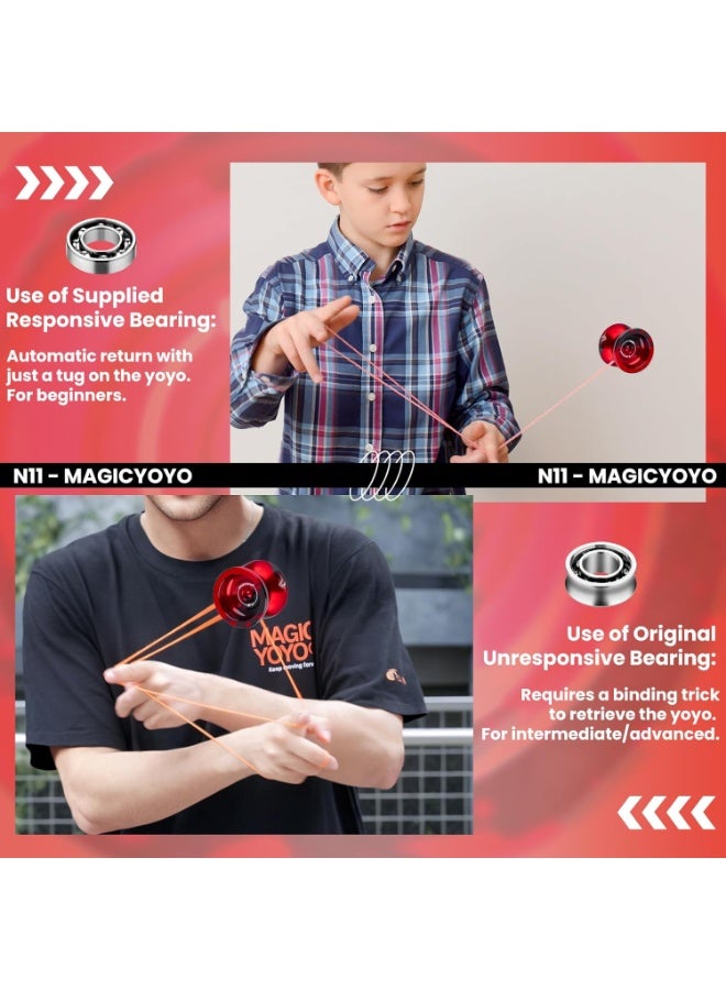 Tonies MAGICYOYO N11 Professional Unresponsive Yoyo & Responsive Yo Yo for Kids 8-12 or Above Alloy Aluminum Yo-Yo with Yoyo Bag, 1 Glove, 12Strings and Responsive Bearing Kit (Black Red) - Image 3