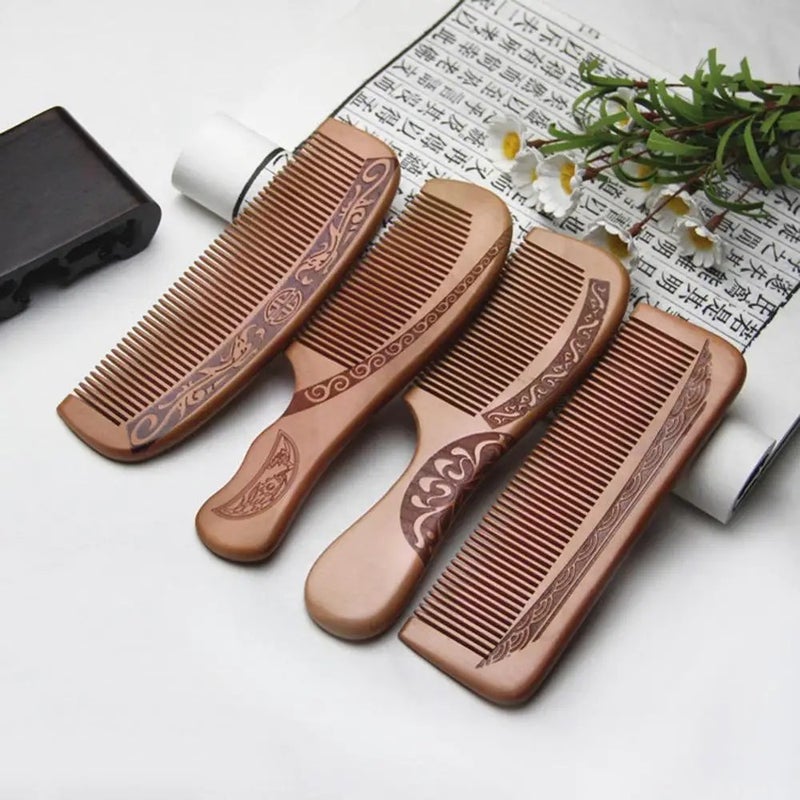 Y&D Natural Peach Wood Comb - Anti-Static Close Teeth Head Massage Hair Care Wooden Brush - Image 2