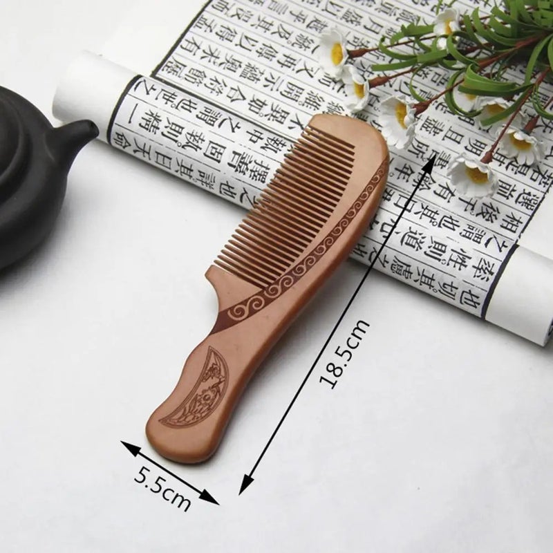 Y&D Natural Peach Wood Comb - Anti-Static Close Teeth Head Massage Hair Care Wooden Brush - Image 1