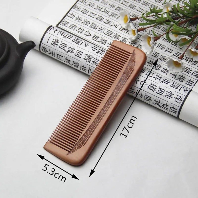 Y&D Natural Peach Wood Comb - Anti-Static Close Teeth Head Massage Hair Care Wooden Brush - Image 5