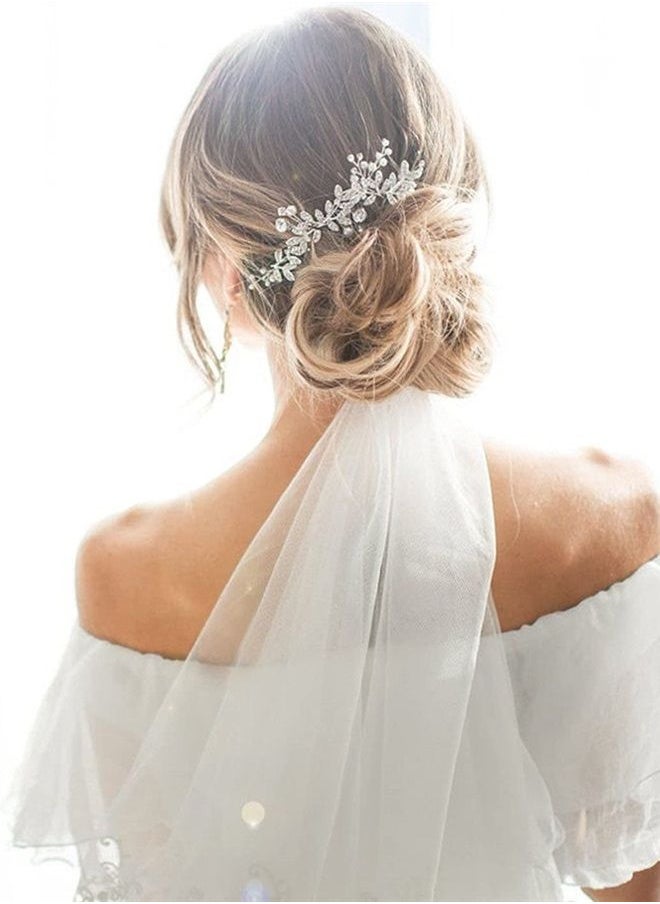 Unsutuo - Crystal Bridal Headband Silver Rhinestone Leaves Wedding Hair Vine Pearls Bride Hair Pieces for Women and Girls(Silver) - Image 1