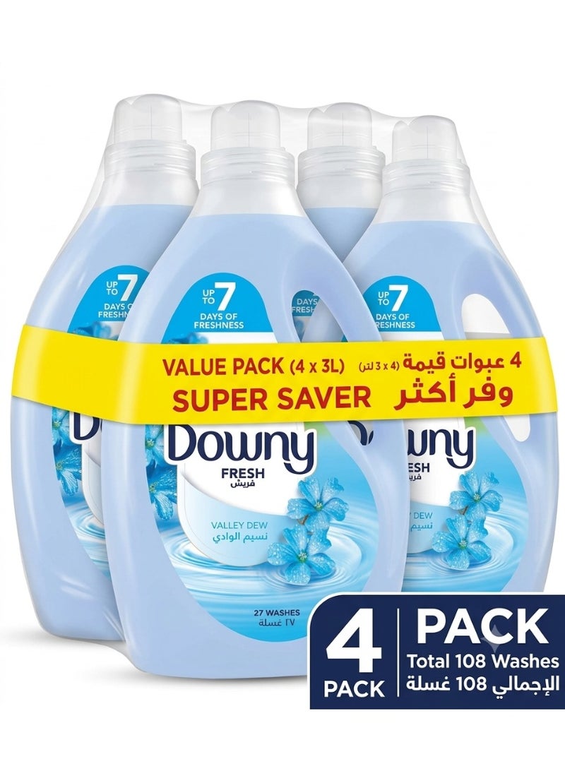 Downy Regular Fabric Softener Valley Dew Scent 3L (Pack of 4 Value Bundle - Total 108 Washes) - Image 1